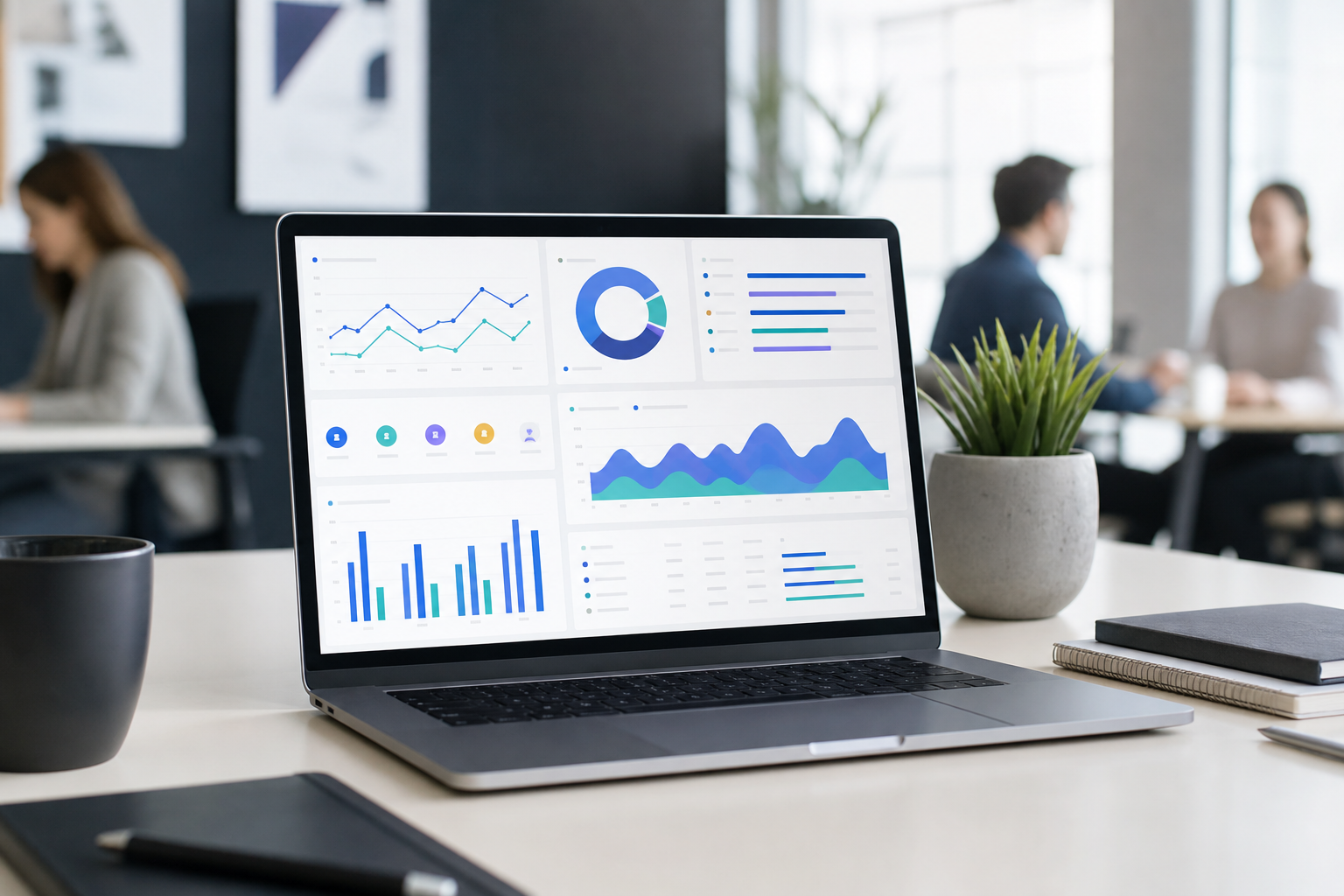 A branded agency reporting dashboard going live on screen, showing cross-platform campaign metrics
